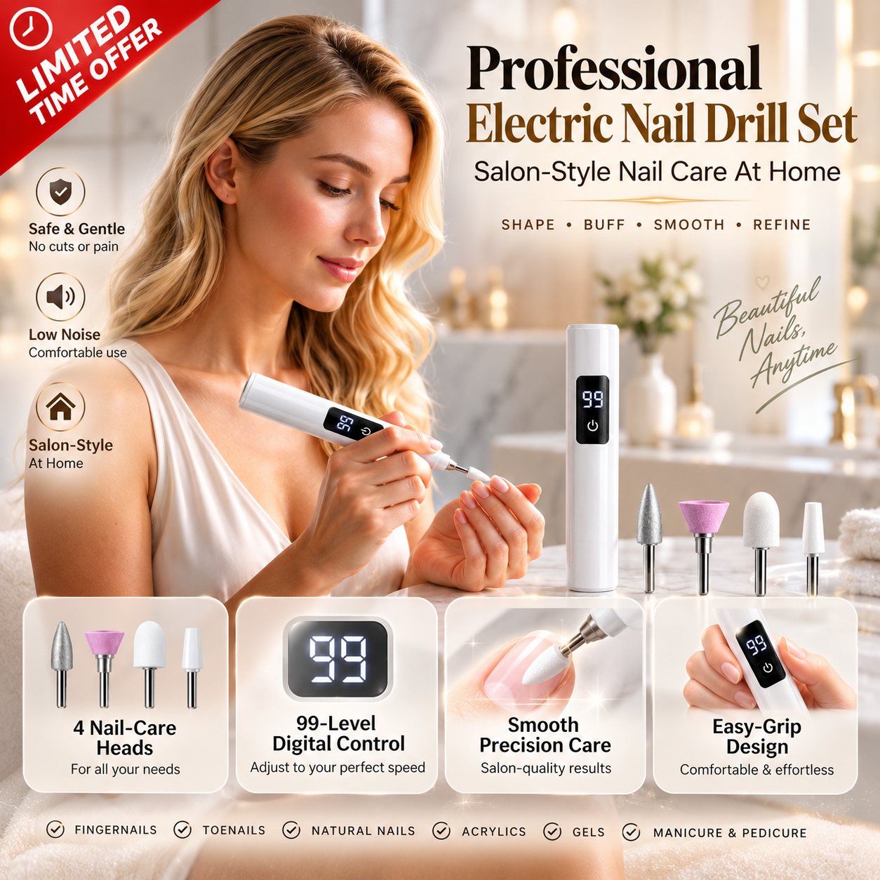 ✨ Exclusive 40% OFF Add-On— Ivanoir®  Electric Nail Drill Kit – Digital Speed Display for Manicure & Pedicure