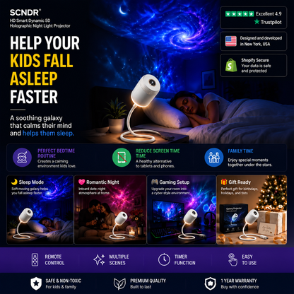 SCNDR® Smart HD Dynamic 5D Holographic Projection Night Light
