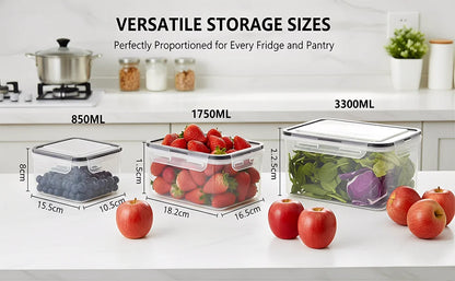 4 in 1 Fresh Storage Containers with Drain Basket, Fruit Storage Containers for Fridge, Produce Storage Containers with Lid and Strainer