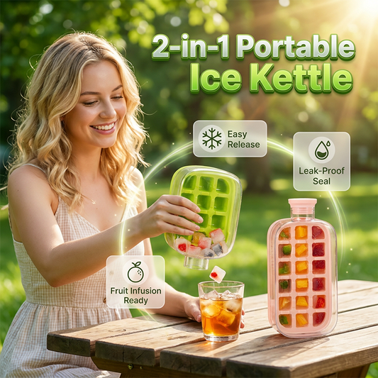❄️Kitchen 2-in-1 Ice Cube Maker Water Bottle Built-In Ice Tray, Food-Grade Silicone, Bpa-Free. Make Ice & Store Water In One Bottle 💼✈️